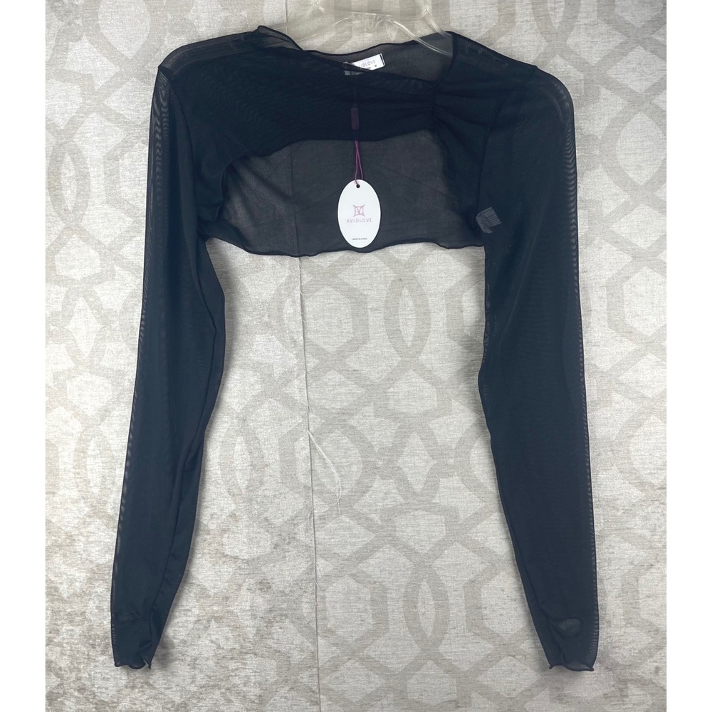 Avidlove Sheer Mesh Shrug Women Medium Black NWT Cropped Bolero Long Sleeve